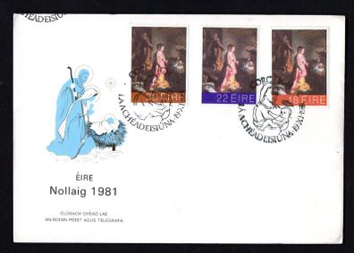1981 Ireland Christmas Commemorative Stamps Post and Telegraph First Day Cover (FDC) with Corcaigh (Cork) Pictorial cancel