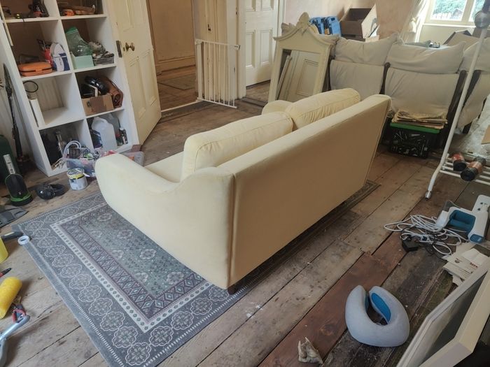 Mid century yellow velvet couch