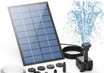 2.5W Solar Fountain Pump with 6 Nozzles and 4ft Water Pipe Sunlight Solar Powered Pump for Bird Bath Pond Garden