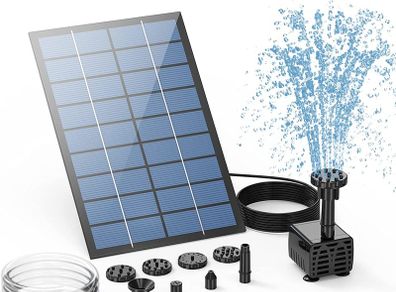2.5W Solar Fountain Pump with 6 Nozzles and 4ft Water Pipe Sunlight Solar Powered Pump for Bird Bath Pond Garden
