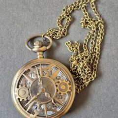 Quartz Vintage Style Pocket Watch, Pierced case, steampunk style.