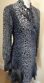 Karen Millen Grey and Black Animal Print Dress with Tie Neck Detail