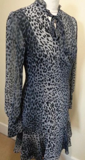 Karen Millen Grey and Black Animal Print Dress with Tie Neck Detail
