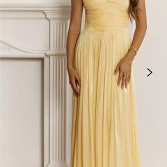 Hello Molly Shimmering Goddess Strapless Maxi Dress Yellow