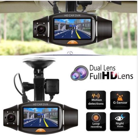 HD Dual Lens Dash Cam Camera 140 Degree Car DVR with GPS Logger, G Sensor, Night Vision