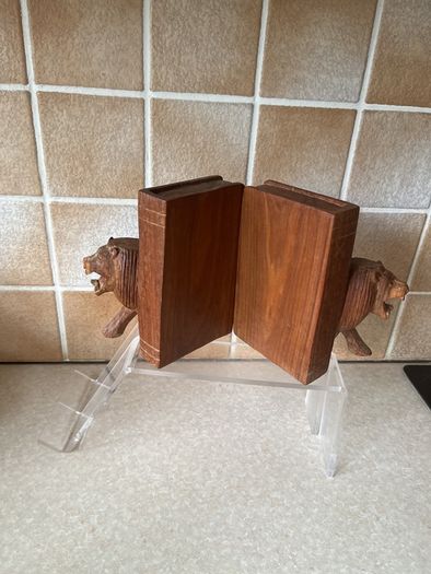 Handcarved Wooden Roaring Lions Bookends