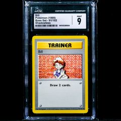 Bill 91/102 Shadowless CGC 9 Mint Common WOTC Base Set 1999 Pokemon Card Vintage Graded