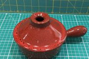 Vintage Stoneware 1/2Pt Individual Soup bowl with a long handle &amp; a lug handle.