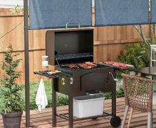 3-in-1 Charcoal BBQ Grill Trolley with Smoker