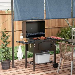 3-in-1 Charcoal BBQ Grill Trolley with Smoker