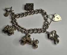 Vintage Sterling Silver Charm Bracelet, Movable Charms