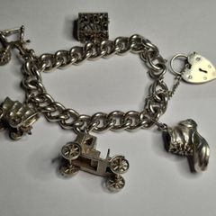 Vintage Sterling Silver Charm Bracelet, Movable Charms