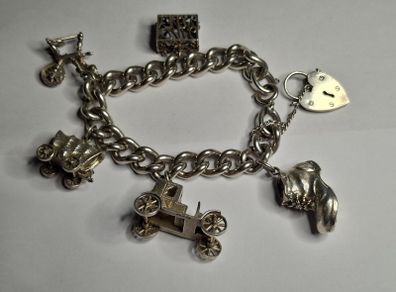 Vintage Sterling Silver Charm Bracelet, Movable Charms