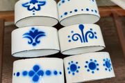 Vintage Rare 1990s IKEA Heder Enamel Blue and White Napkin rings by Katarina Brieditis
