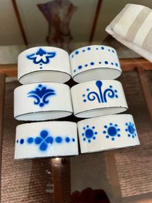 Vintage Rare 1990s IKEA Heder Enamel Blue and White Napkin rings by Katarina Brieditis