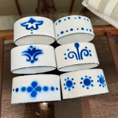 Vintage Rare 1990s IKEA Heder Enamel Blue and White Napkin rings by Katarina Brieditis