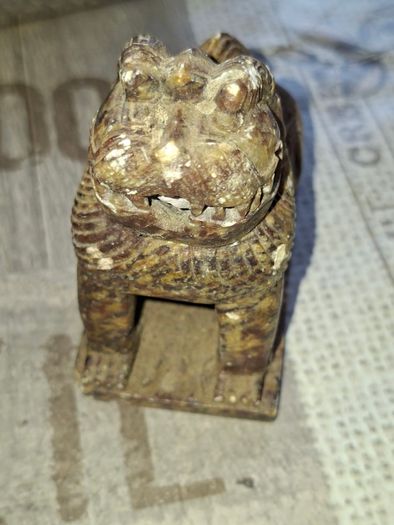 Old Hand-Carved Soapstone Chinese Guardian Lion, Foo Dog or Shishi. It features traditional undercutting techniques, Expertly carved with a movable ball in its mouth Postage Available or Collection