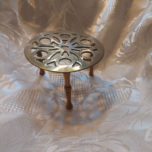 vintage miniature pierced brass trivet