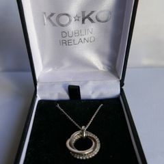 Sterling Silver 925 Cubic Zirconia Polished Triple Circle Pendant and Chain in the original box L 17" - 4,65g