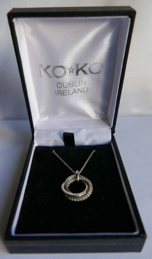Sterling Silver 925 Cubic Zirconia Polished Triple Circle Pendant and Chain in the original box L 17" - 4,65g