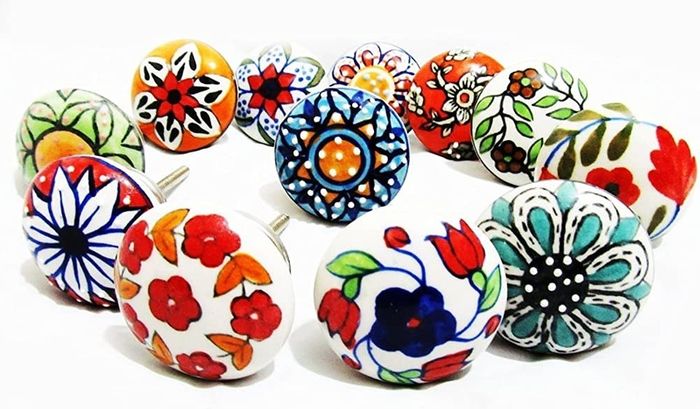 12 x Mix Vintage Look Flower Ceramic Knobs Door Handle Cabinet Drawer Cupboard Pull (FREE POSTAGE)
