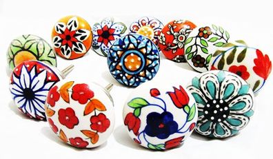 12 x Mix Vintage Look Flower Ceramic Knobs Door Handle Cabinet Drawer Cupboard Pull (FREE POSTAGE)