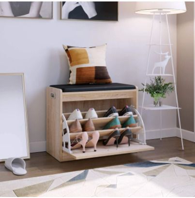 BRAND NEW Shoe Rack 3 Tiers Furniture Bench and Bathroom Seat Stool for Footwear (Oak)