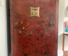Red Lacquered Chinese Wedding Cabinet / Wardrobe