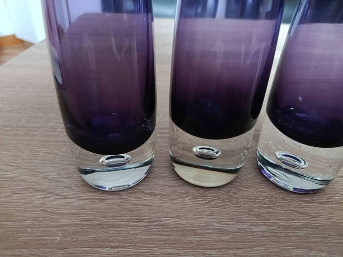 Set of 3 vintage Swedish style purple glass vases in the manner of Aseda Glassbruk designed by Bo Borgstrom.