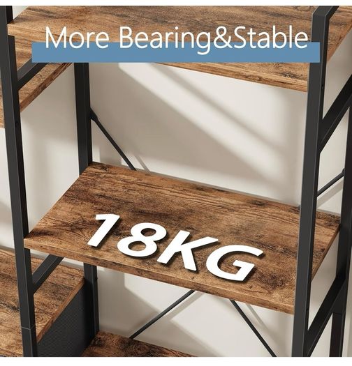 4-Tier Bookcase with Drawers, 100cm Wide Rustic Brown Shelving Unit 142cm Height, 10 Open Shelves + 3 Fabric Drawers, Industrial Rustic, For Living/Bedroom/Home Office, Large Storage