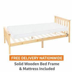 Single Wooden Bed Frame with Mattress