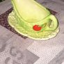 Carlton Ware sauce boat and saucer set, 1930s to 1960s featuring a distinctive green cabbage or lettuce leaf pattern with a red tomato motif Image 2