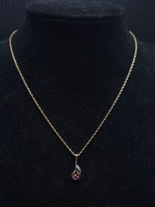 Vintage 9ct Gold Ruby & Diamond Pendant Necklace Hallmarked 40cm