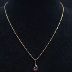 Vintage 9ct Gold Ruby & Diamond Pendant Necklace Hallmarked 40cm