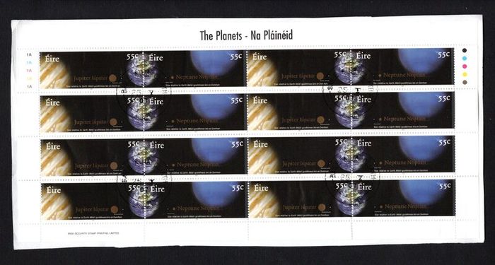 2007 Ireland The Planets (Jupiter, Neptune, Saturn & Uranus) Commemorative Stamp Sheetlets Plate 1A1A1A1A1A Fine Used with Dublin cancel of 25th May 2007 (First day of issue)