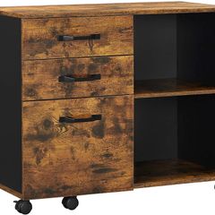 3-Drawer Unit, Office Storage Unit with Open Compartments, Sideboard, for A4 Format, Documents, Printer Stand, Industrial Style, Rustic Brown and Black