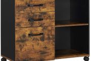 _3-Drawer Unit, Office Storage Unit with Open Compartments, Sideboard, for A4 Format, Documents, Printer Stand, Industrial Style, Rustic Brown and Black