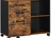 Filing cabinet, roll container, sideboard, with castors and 3 drawers, for documents in A4, letter format, printer stand, industrial style, vintage brown-black