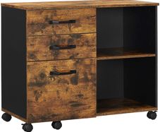 _Filing cabinet, roll container, sideboard, with castors and 3 drawers, for documents in A4, letter format, printer stand, industrial style, vintage brown-black