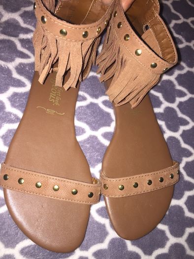 NEW LOOK studded leather fringe flat sandal 6/39