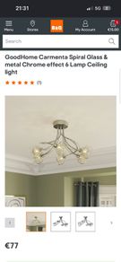 GoodHome Carmenta Spiral Glass & metal Chrome effect 6 Lamp Ceiling light