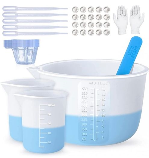 Silicone Measuring Cups, Resin Supplies with 600ml/20oz & 100ml Resin Mixing Cups, Easy to Clean, Durable & Flexible, Silicone Stir Sticks, Silicone Cups for Epoxy Resin Mixing (FREE POSTAGE)