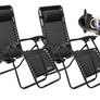 Set of 2 Sun Lounger Garden Chairs With Cup And Phone Holder - Deck Folding Recliner Zero Gravity Outdoor Chair MULTIPLE COLOURS AVAILABLE (FREE POSTAGE) Image 2
