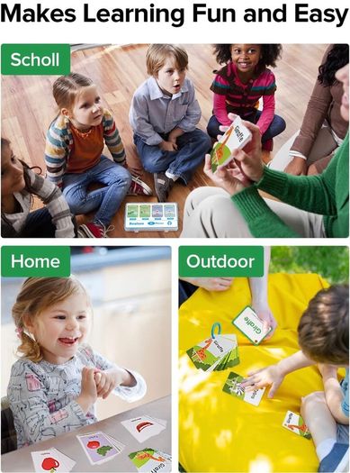 80Pcs/Box Preschool Educational Flash Cards, Toddler Learning Flash Cards Double Sided, Include Fruits Vegetables Body Parts Animal Flash Cards for Kids, Toddlers