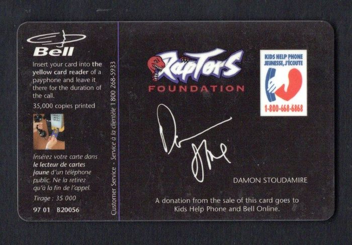 1997 Canada CA20 Basketball (Damon Stoudamire) (Gemplus) Payphone pass