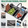 Drop-in Waterfall Sink Workstation with Faucet Combo and Cup Washer, 26.7" x 17.6" x 7.9" Stainless Steel Waterfall Bowl, Modern Smart Undermount Kitchen Unit, for Household Use, Gun Grey Image 4
