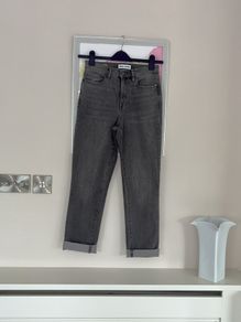 Ladies Grey Black High Rise Slim Straight Jeans