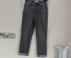 Ladies Grey Black High Rise Slim Straight Jeans