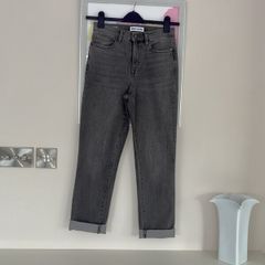 Ladies Grey Black High Rise Slim Straight Jeans