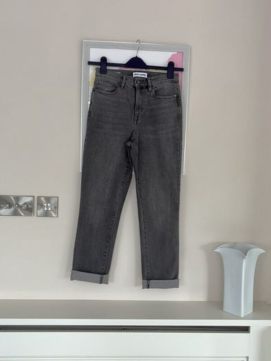 Ladies Grey Black High Rise Slim Straight Jeans